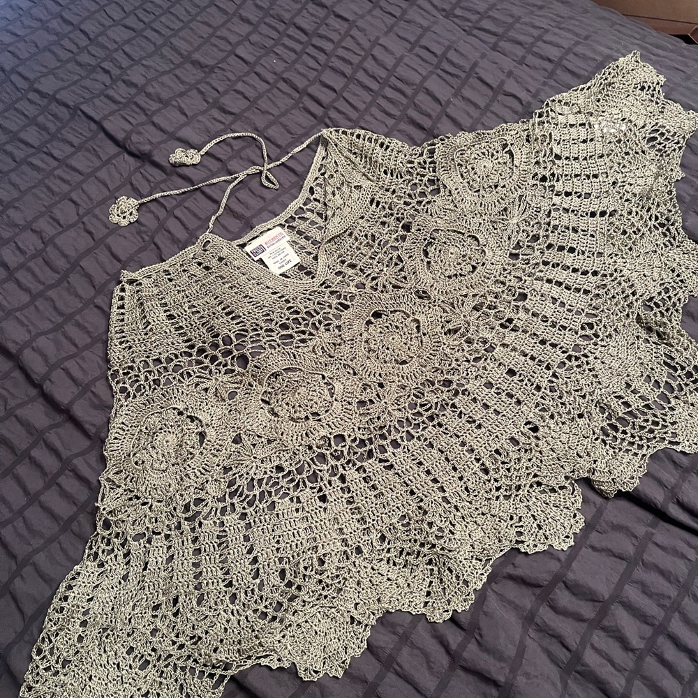 Faded Glory Metallic Crochet Tank Top - Silver